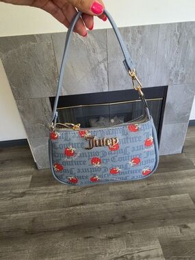 Juicy Couture Light Blue Strawberry Embroidered Shoulder Bag